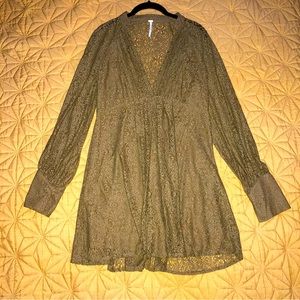 FREE PEOPLE brown and green lace dress